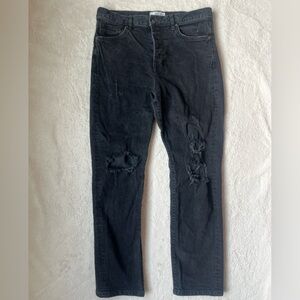 We The Free Black Distressed Button Fly Jeans Women Size 29